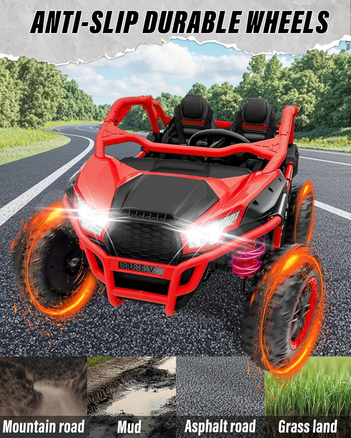 24V Red Two-Seater Off-Road Kids Ride-On Car with Remote