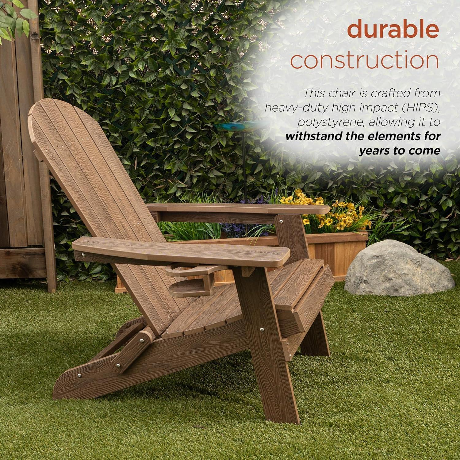 Teak Folding Adirondack Chair with Cup Holder and Ottoman