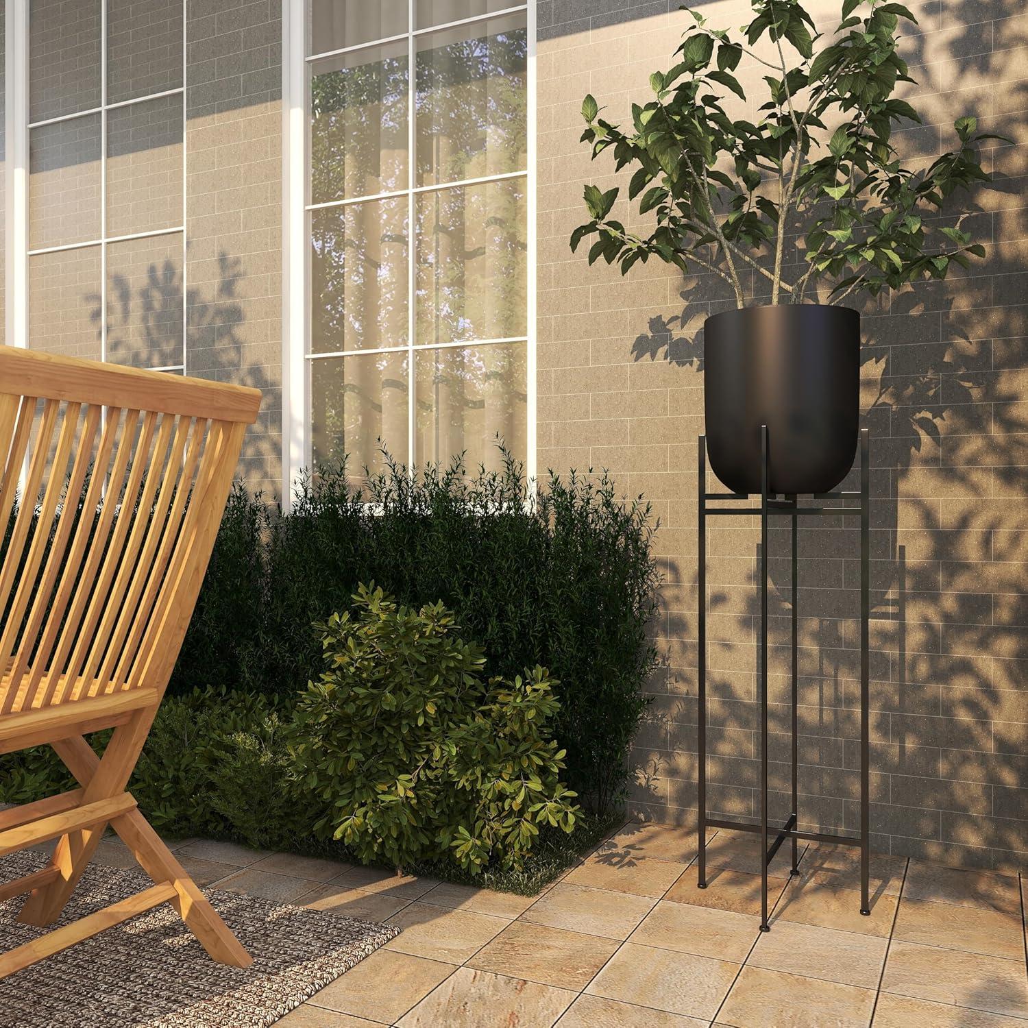 Olivia & May Modern With Stand Iron Planter Pots Black