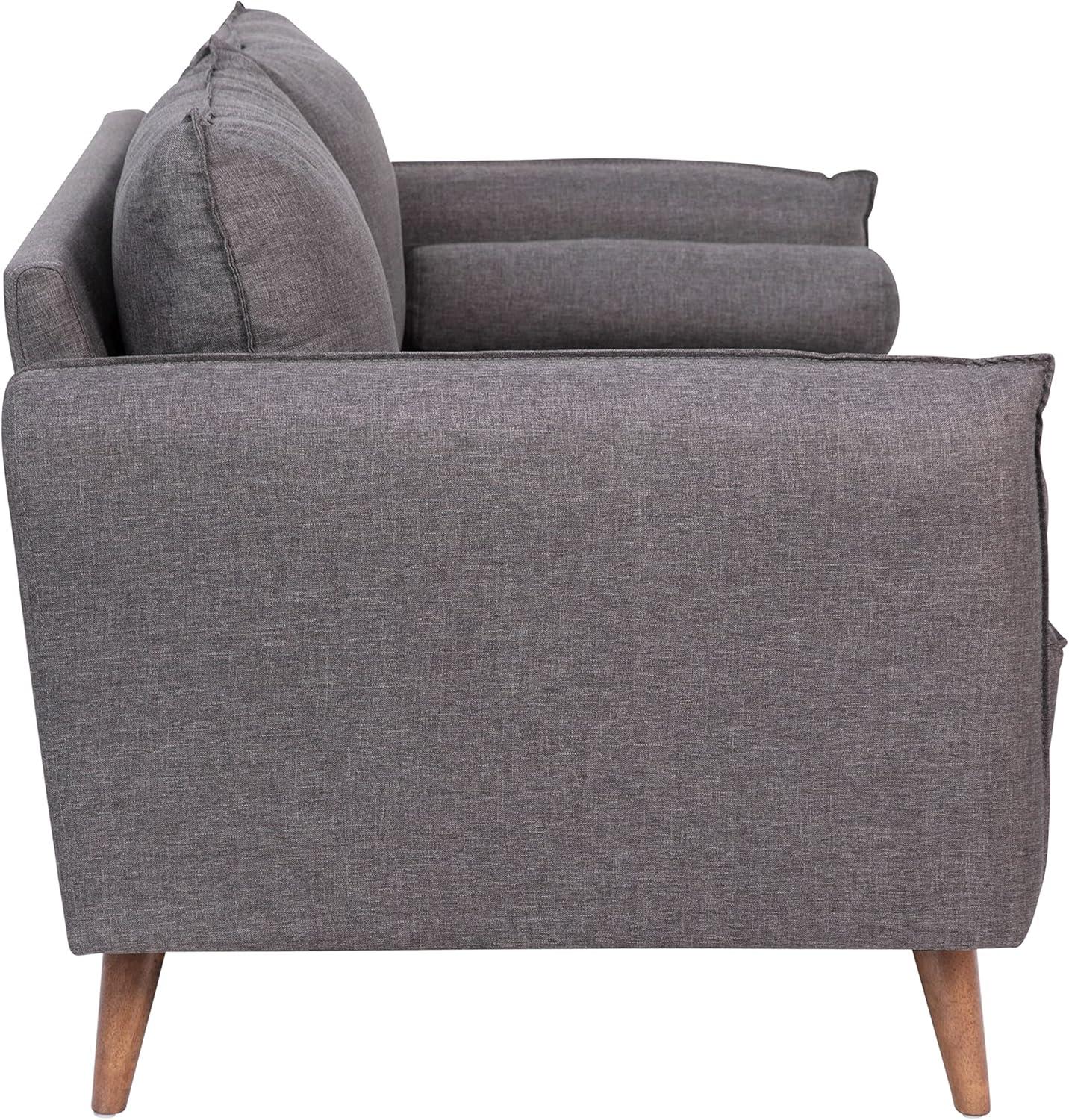 Evie Stone Gray Faux Linen Mid-Century Modern Loveseat