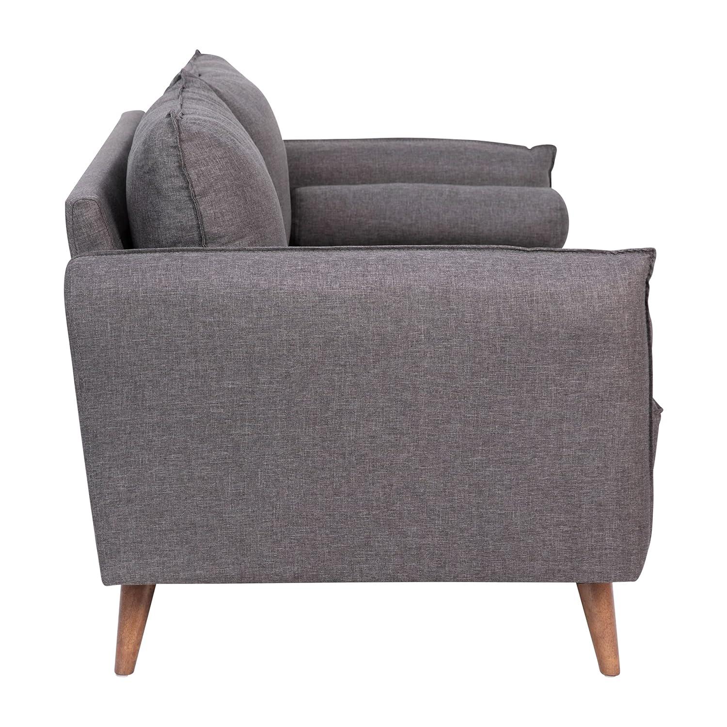 Flash Furniture Evie Mid-Century Modern Loveseat Sofa with Faux Linen Fabric Upholstery & Solid Wood Legs in Stone Gray