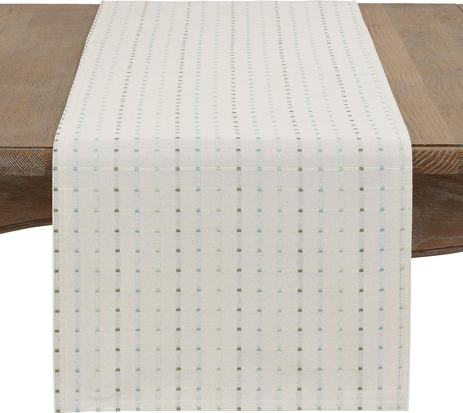 White Cotton Blend Stitched Line Table Runner