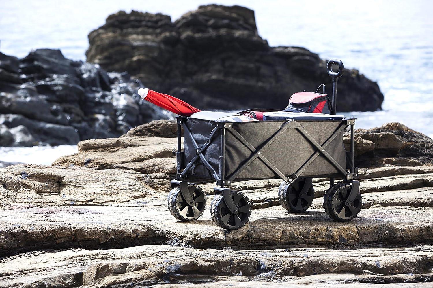 ONIVA™ Adventure Wagon Elite All-Terrain Folding Beach Wagon with Big Wheels plus Table Top Lid & Soft Cooler Liner - Collapsible Utility Wagon