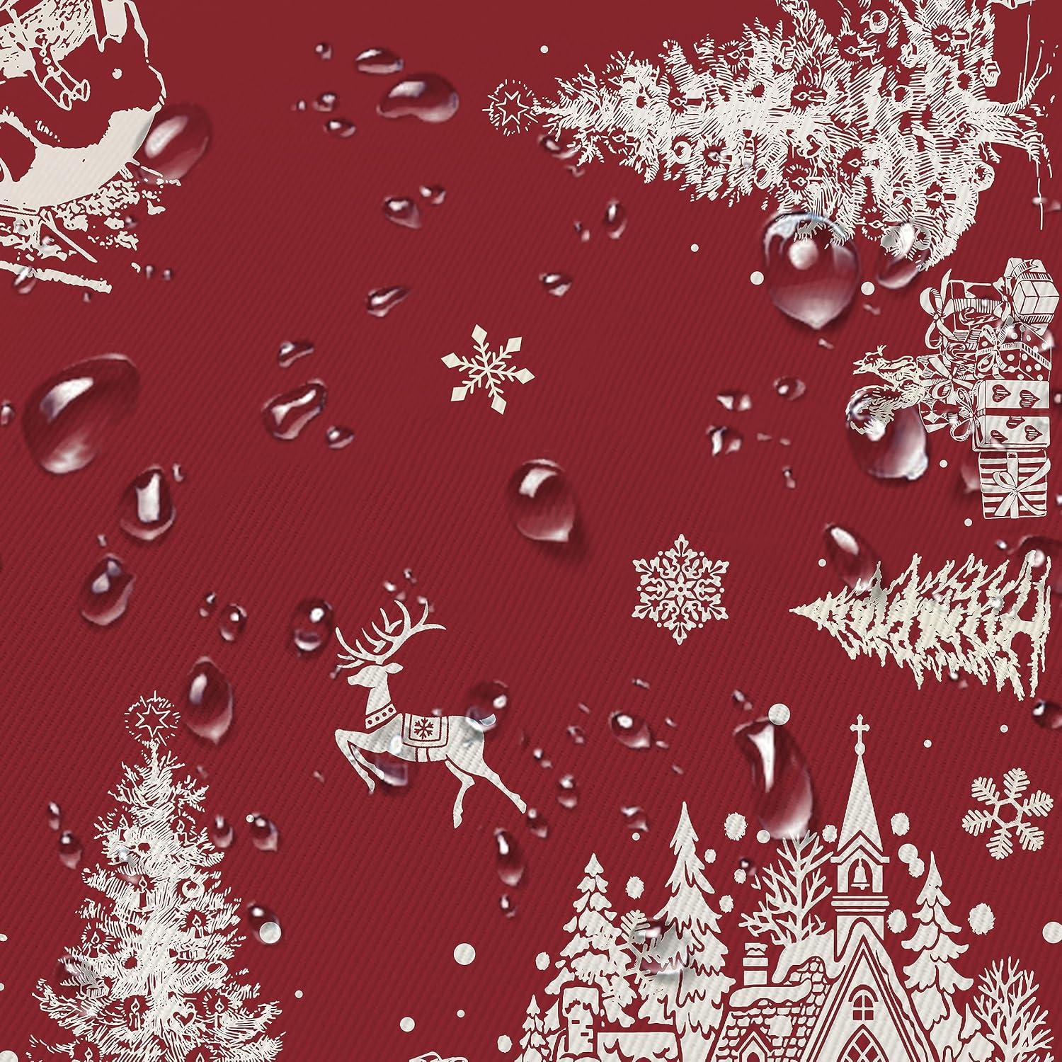 Rectangle Christmas Tablecloth 60x84In,Christmas Tree Elk Santa Snowflake Red Christmas Tablecloth,Polyester Waterproof Wrinkle Resistant Durable Table cloth for Holiday,Kitchen,Winter and Home Decor