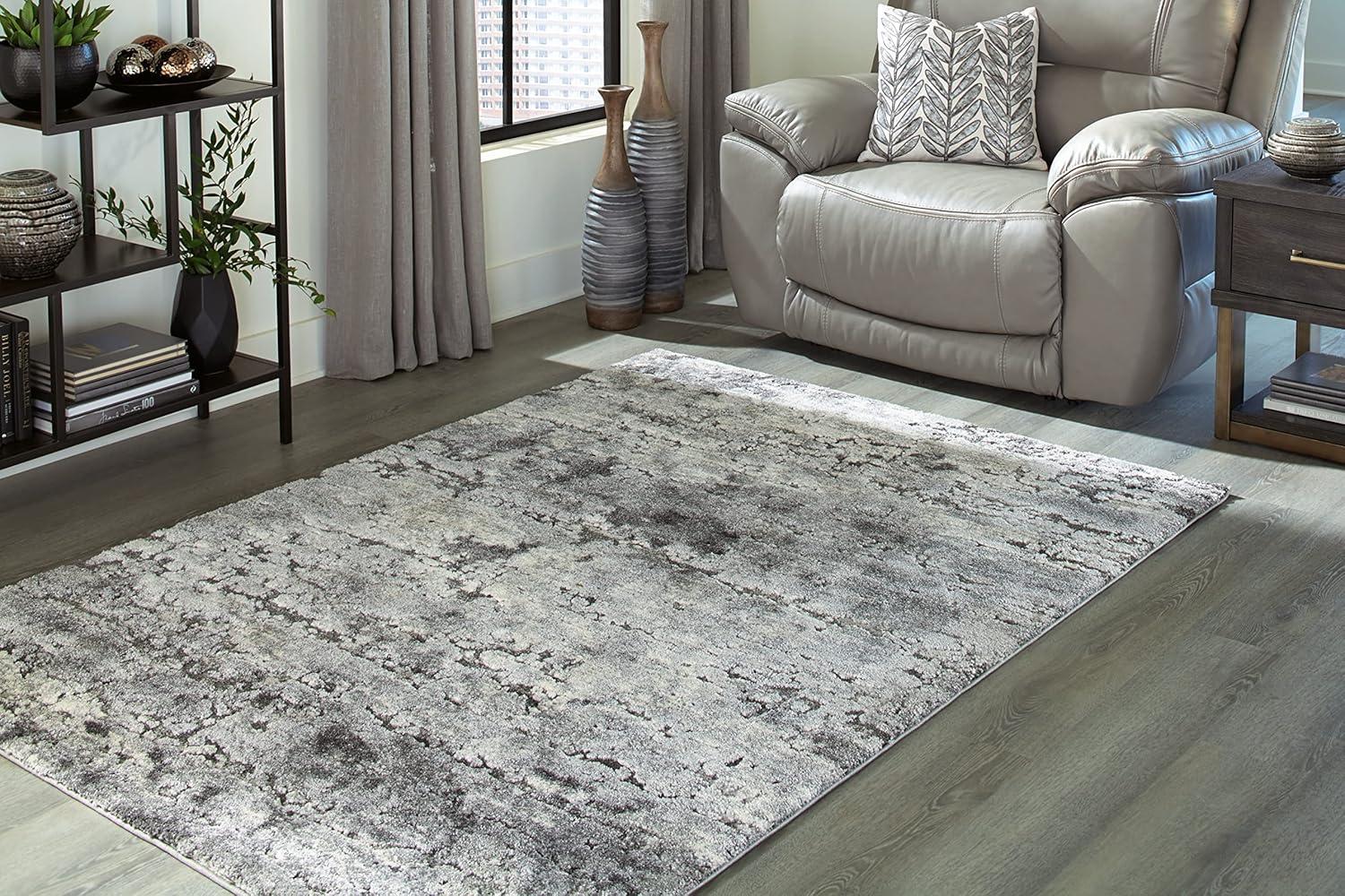 Gray Abstract 8' x 10' Stain-Resistant Synthetic Rug