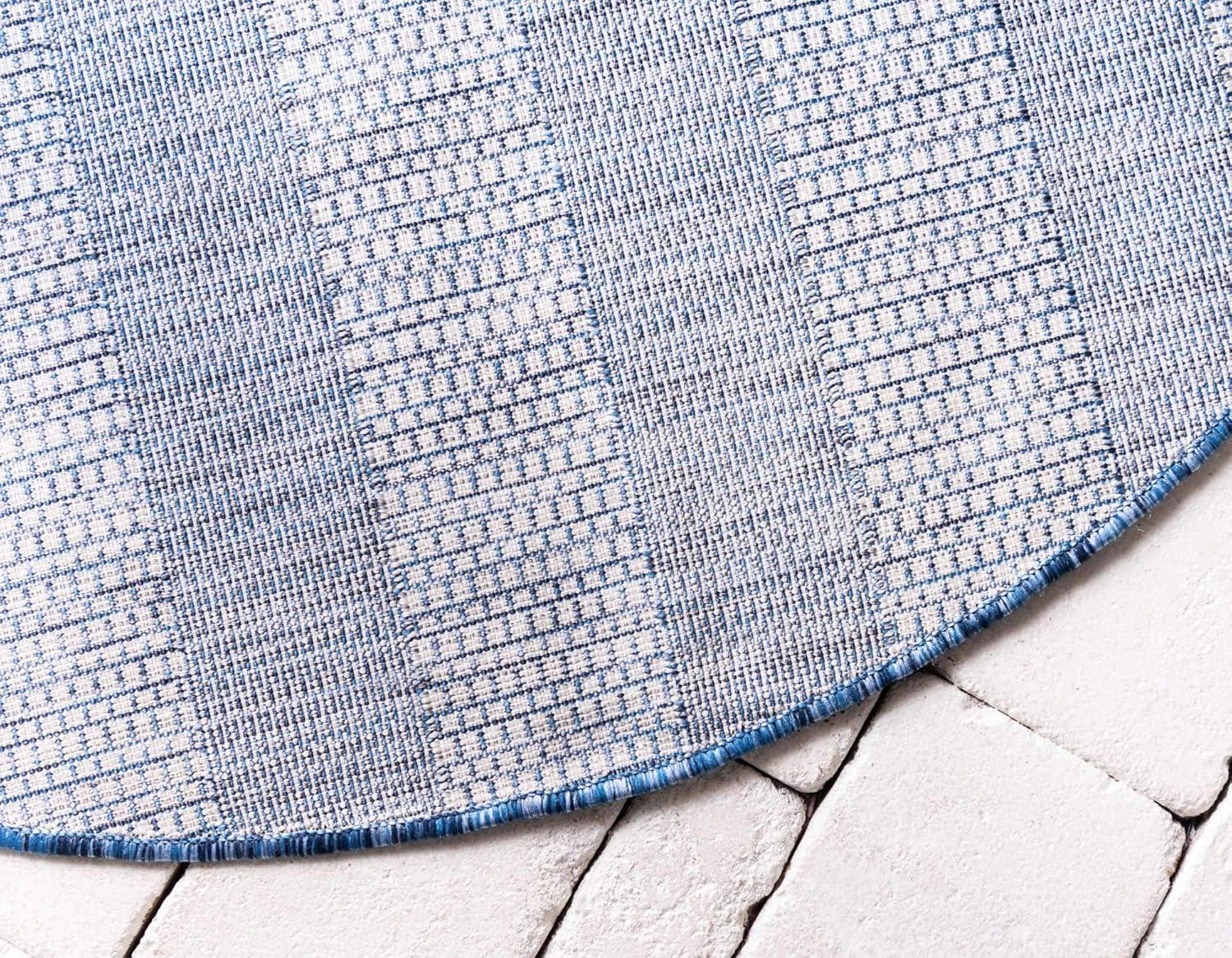 Unique Loom 4' 1 x 4' 1 Round Indoor/Outdoor Striped Blue Area Rug