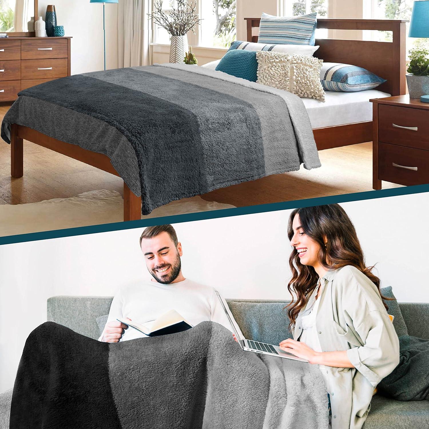 Twin Gradient Charcoal Gray Fleece Sherpa Reversible Throw Blanket