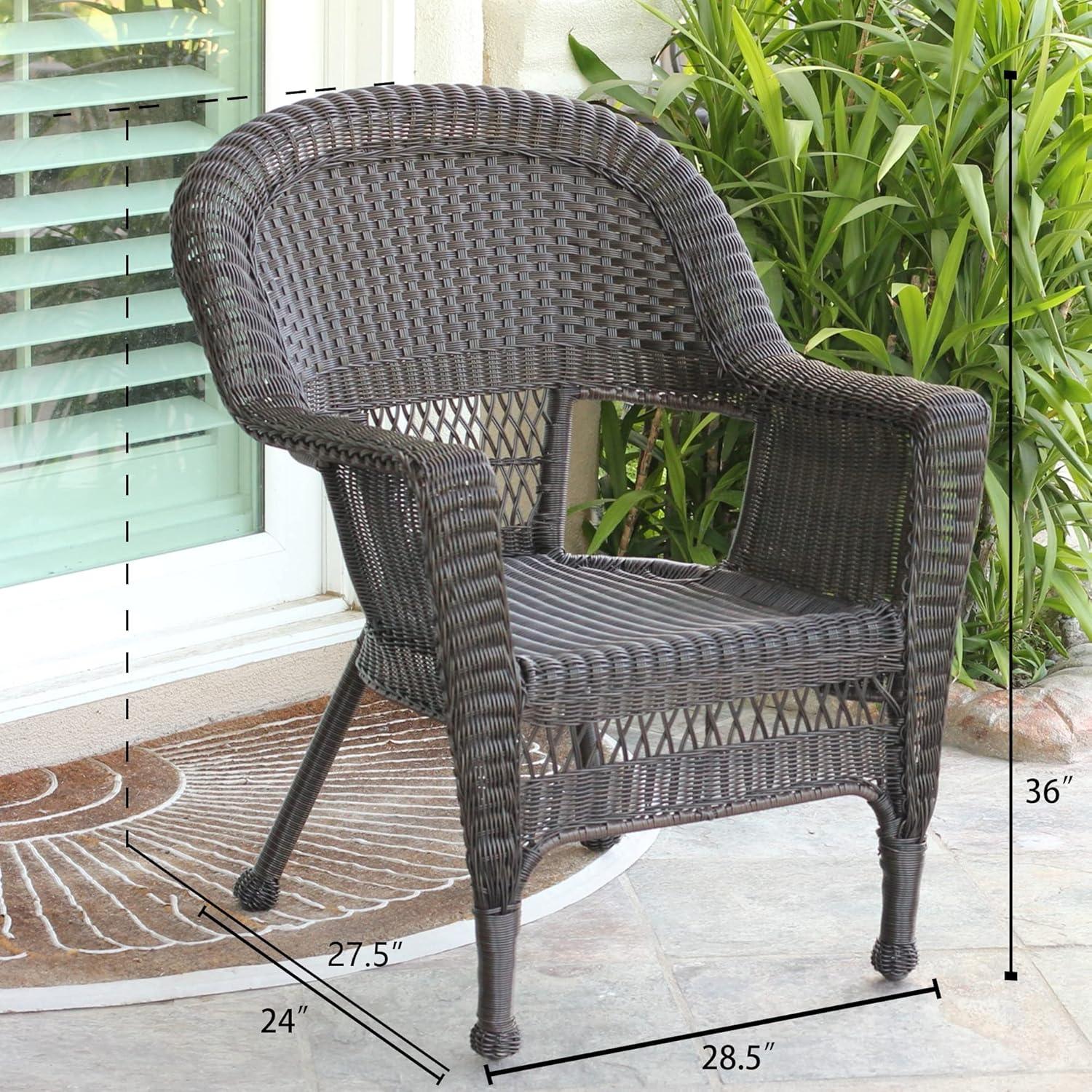 Jeco Wicker Chair in Espresso with Black Cushion (Set of 2)