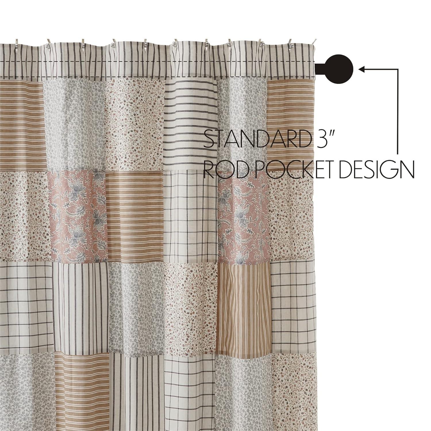 Kaila Patchwork Navy Tan Rose Cotton Shower Curtain 72x72