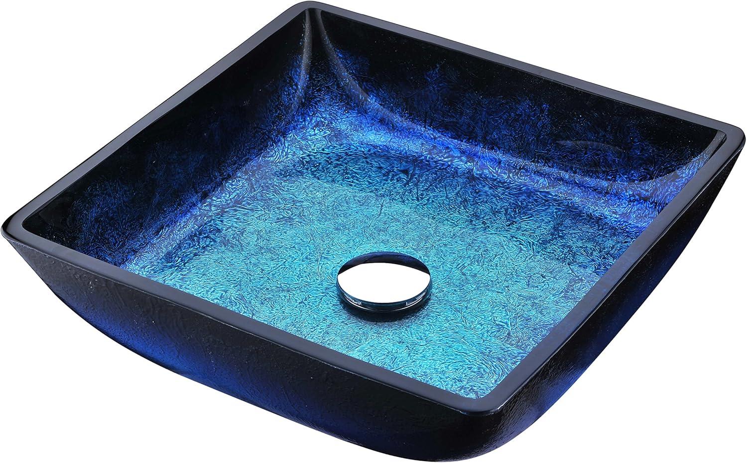 ANZZI Viace 15.13'' Blazing Blue Tempered Glass Square Bathroom Sink