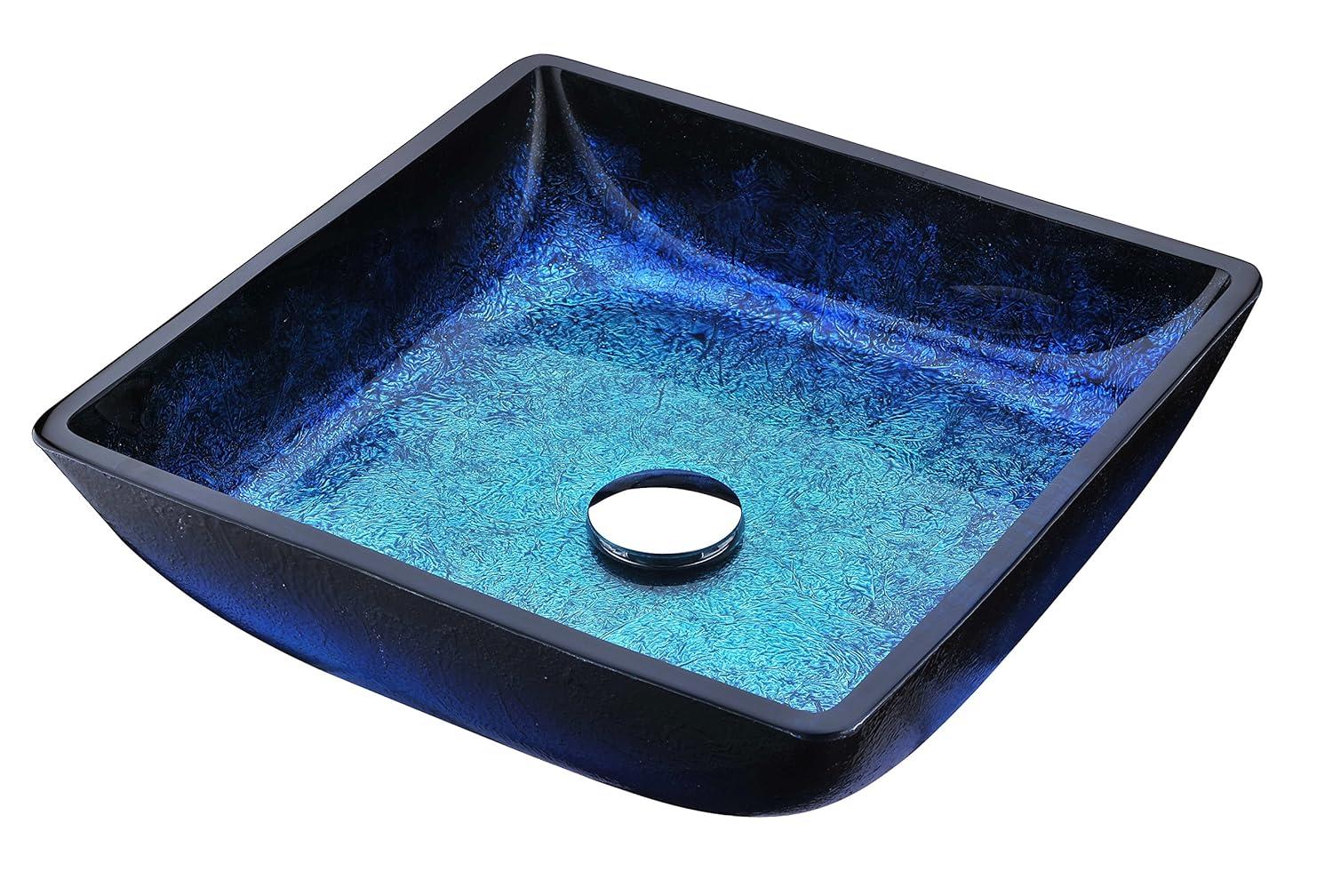 ANZZI Viace 15.13'' Blazing Blue Tempered Glass Square Bathroom Sink