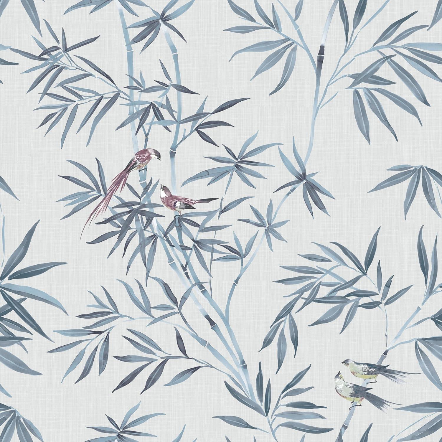 Tempaper & Co. Bamboo Chinoiserie Removable Peel and Stick Wallpaper, Nightfall, 28 sq ft: Vinyl, Self-Adhesive, Botanical Leaf Pattern
