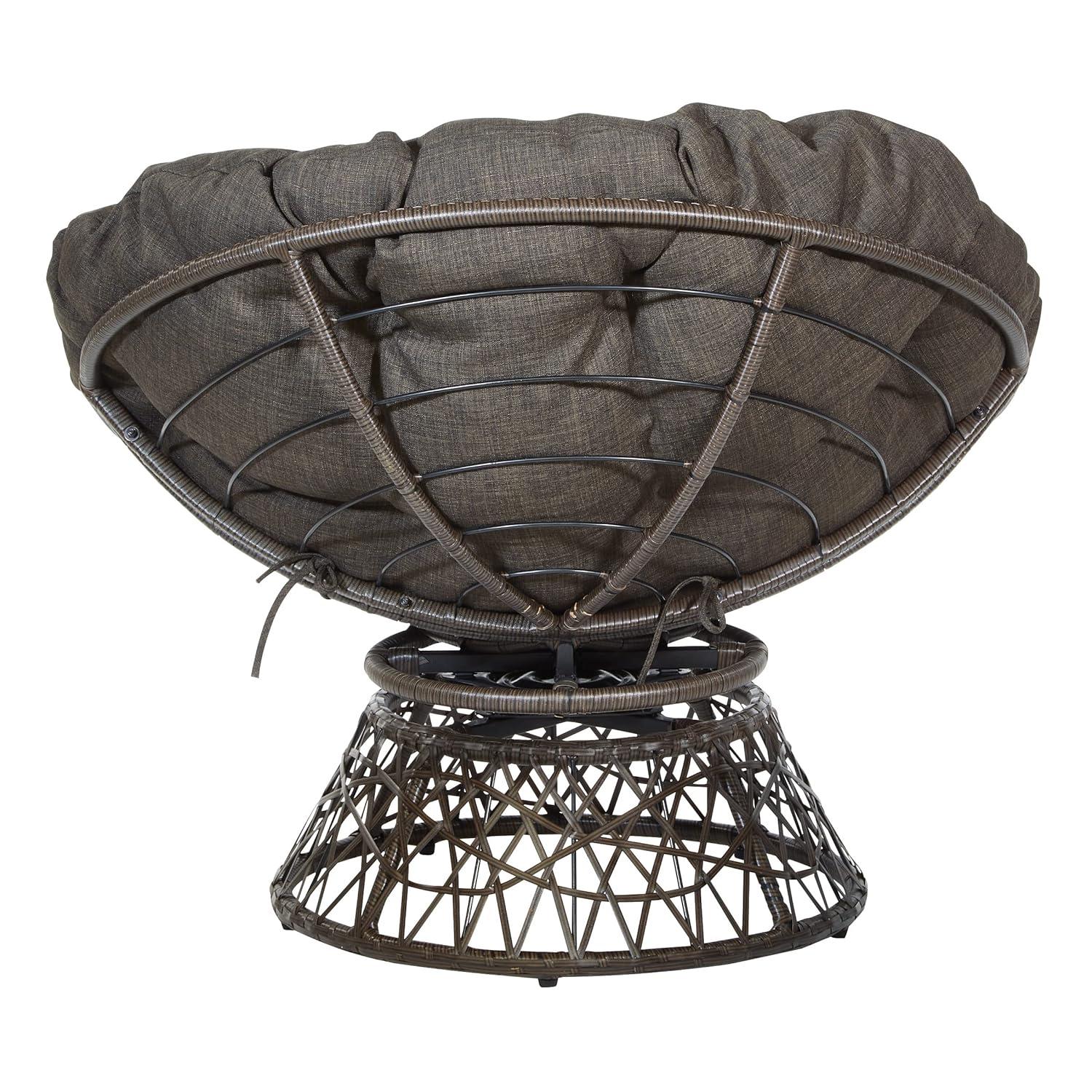 OSP Home Furnishings Papasan Chair Brown: Upholstered, Swivel, Reading & Dorm Saucer Chair with Cushion
