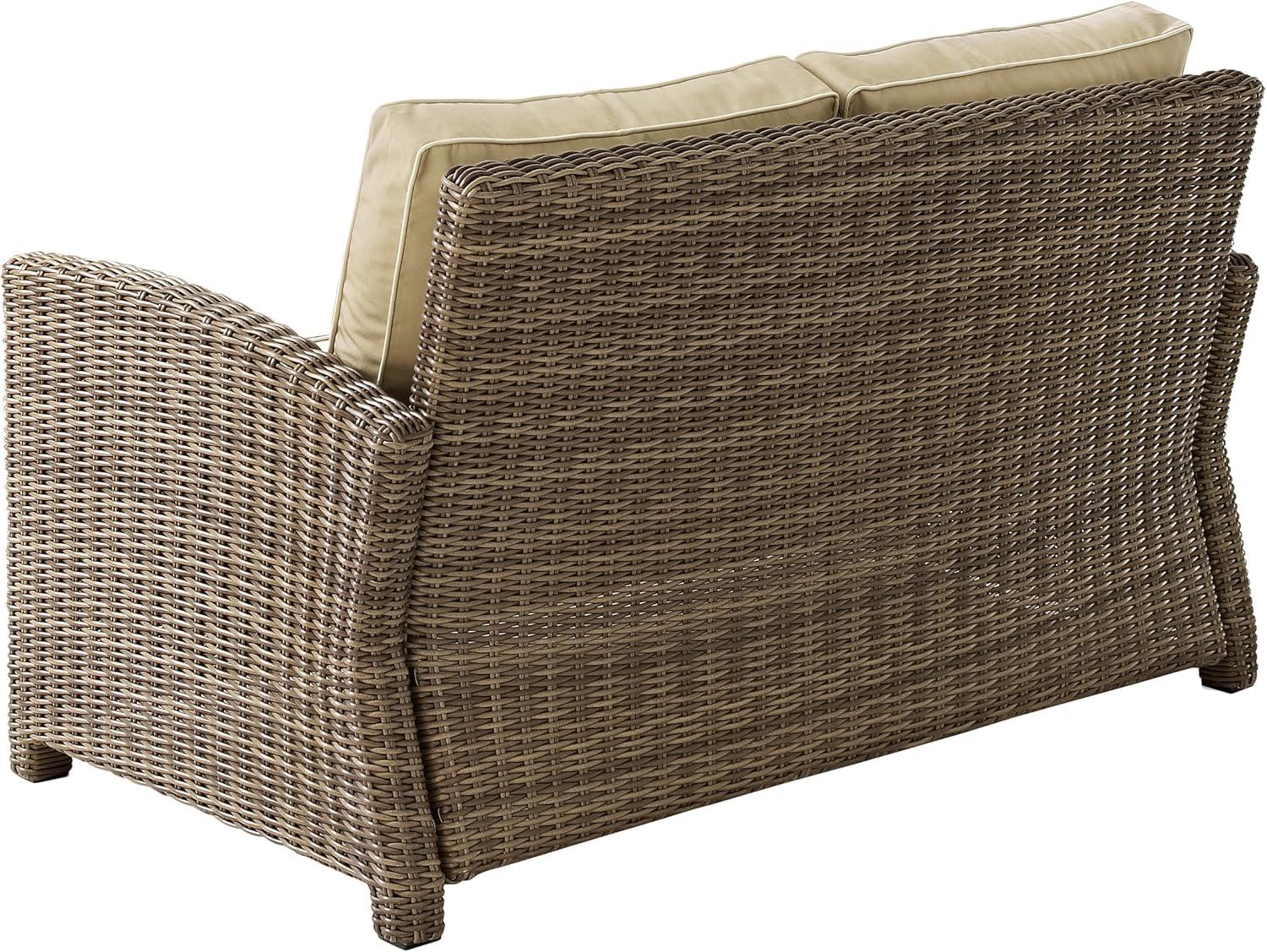 Crosley Bradenton Outdoor Wicker Loveseat with Sand Cushions: Steel Frame, UV-Resistant