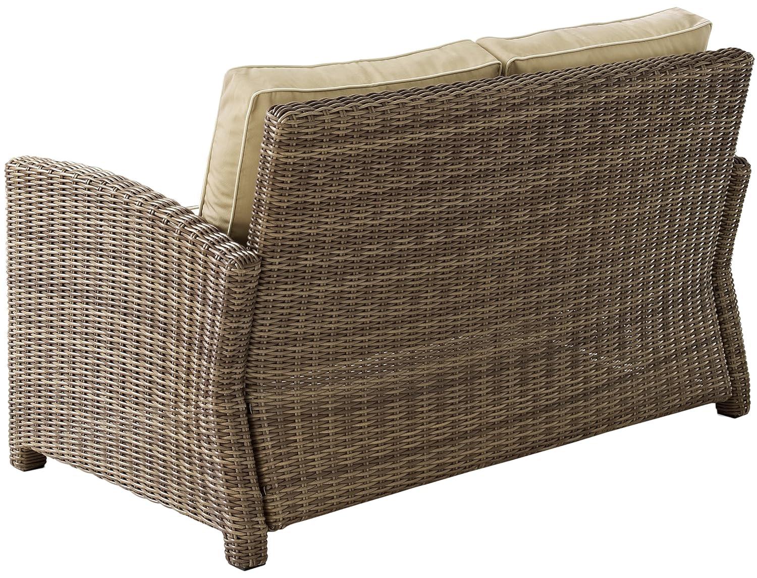 Crosley Bradenton Outdoor Wicker Loveseat with Sand Cushions: Steel Frame, UV-Resistant