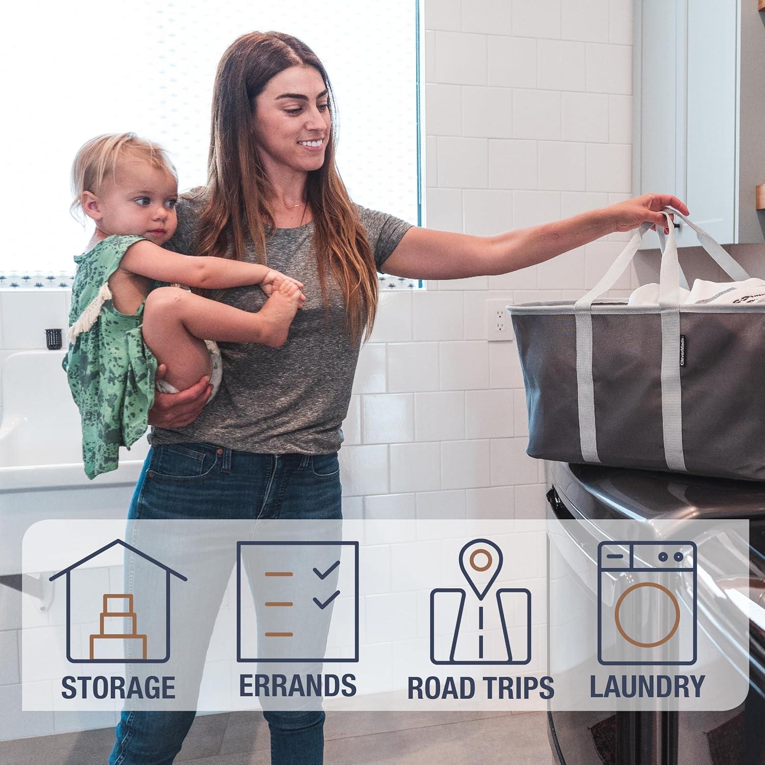 CleverMade Collapsible Laundry Tote 2PK - 50L (13 Gal) Charcoal/Gray