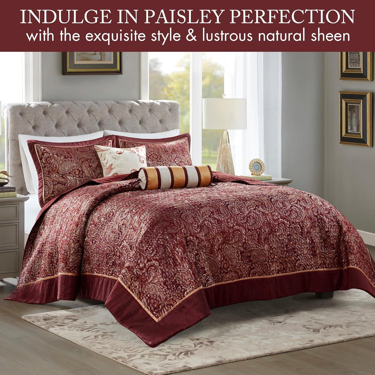 Madison Park 5pc King Whitman Reversible Jacquard Bedspread Set Burgundy: Embroidered, Traditional Style