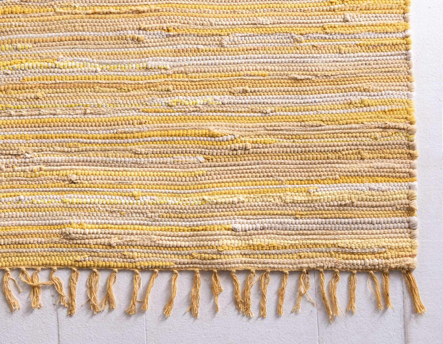 Handwoven Sunshine Stripe 9' x 12' Yellow Cotton Area Rug