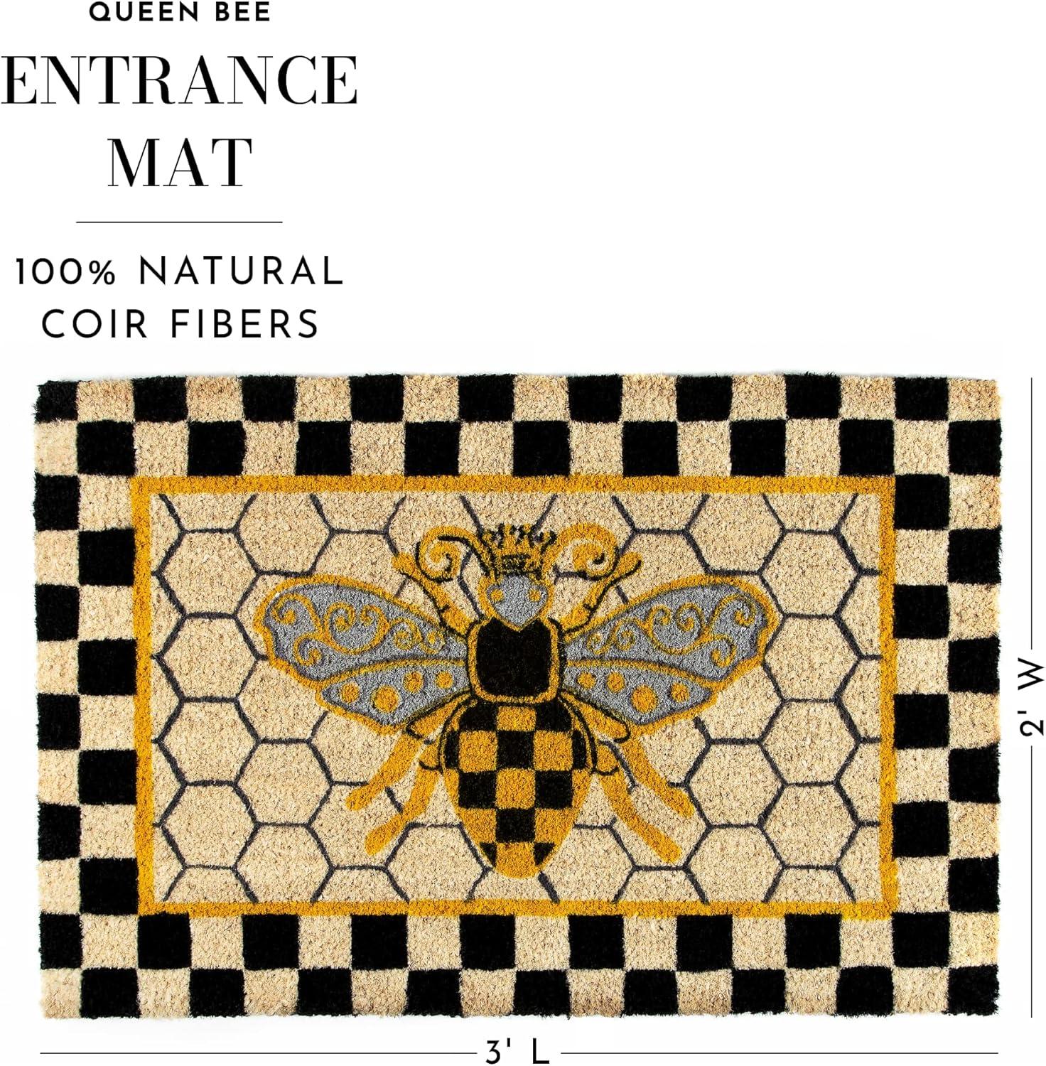 Low Pile Coir Queen Bee Outdoor Doormat with Wood Back