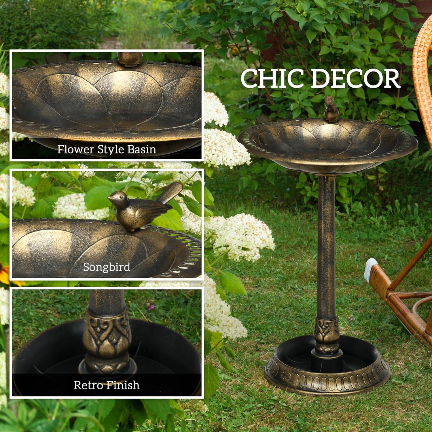 Antique Bronze Bird Bath with Pedestal and Planter Base