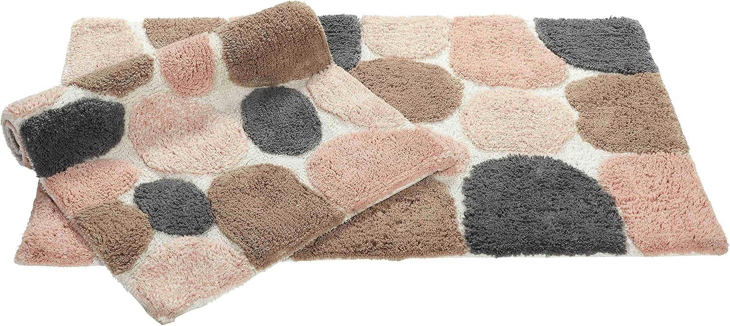Pebble Pattern Pink and Gray Cotton Bath Mat Set