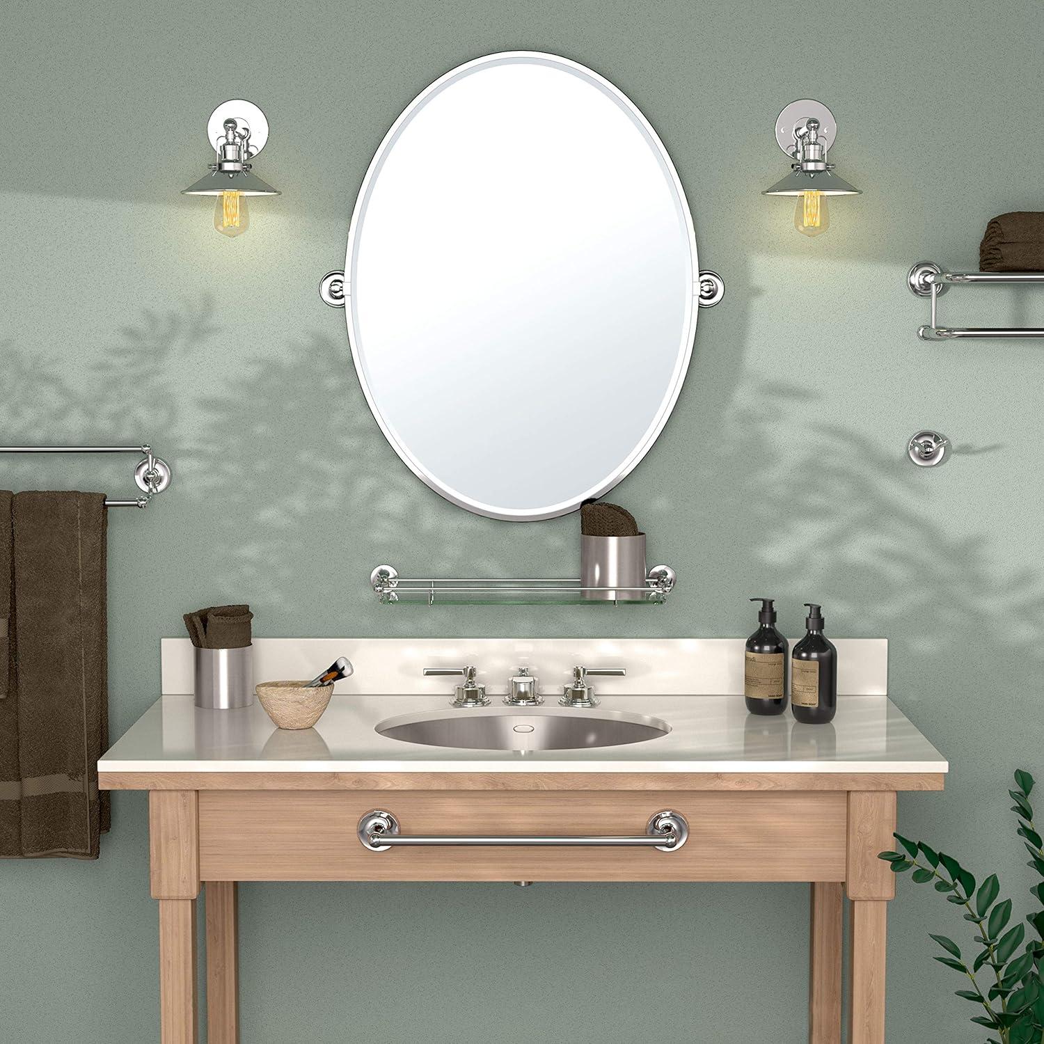 Designer II Frameless Oval Bathroom Vanity Mirror | Pivoting and Beveled Mirror