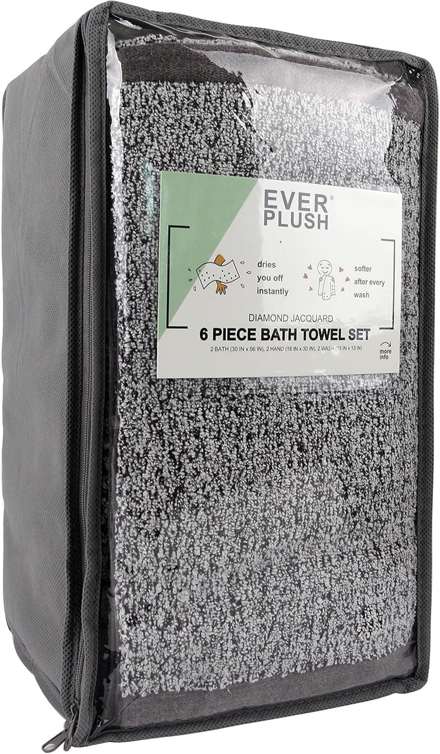 Diamond Jacquard 6 Pieces Bath Towel Set, Grey