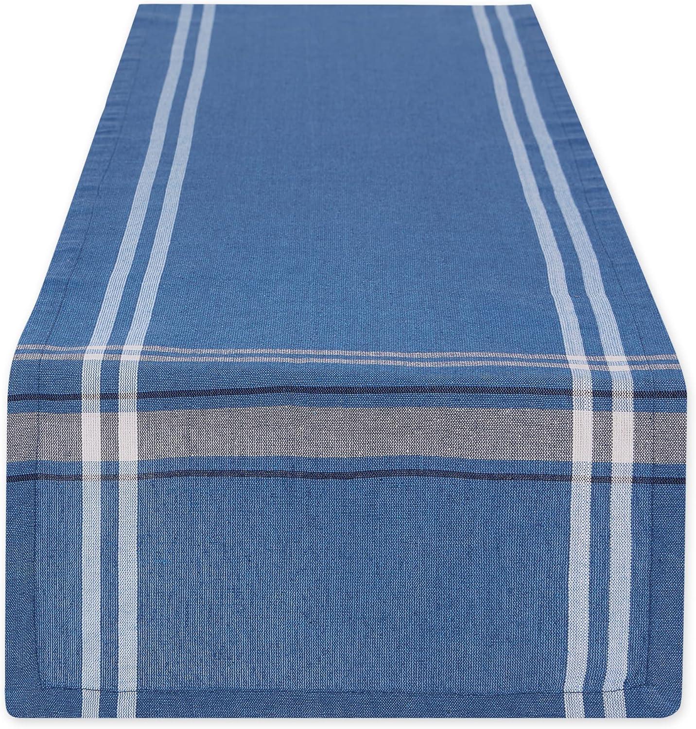 Chambray Blue Cotton French Stripe Table Runner 14" x 108"