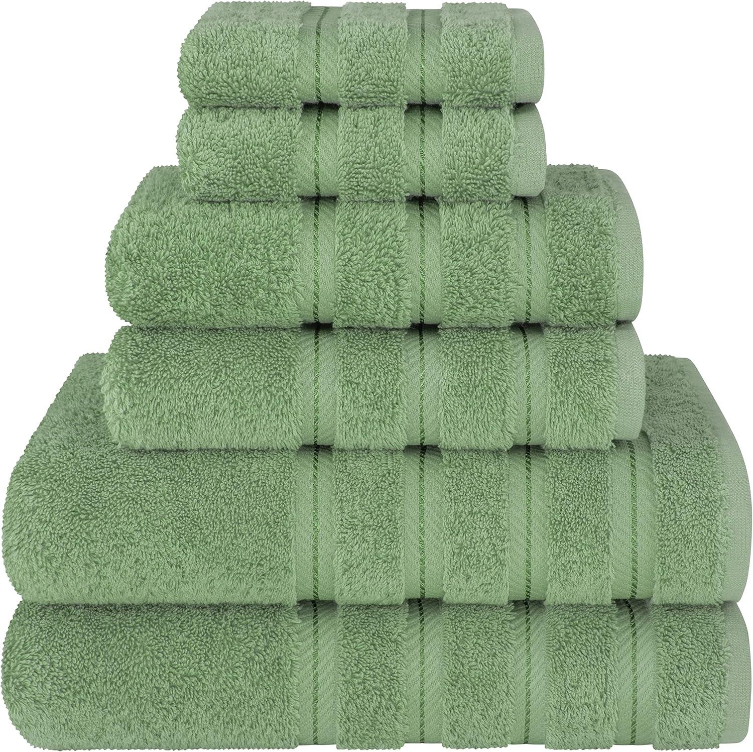 American Soft Linen 6 Piece Towel Set, 100% Cotton Bath Towels for Bathroom, Sage Green
