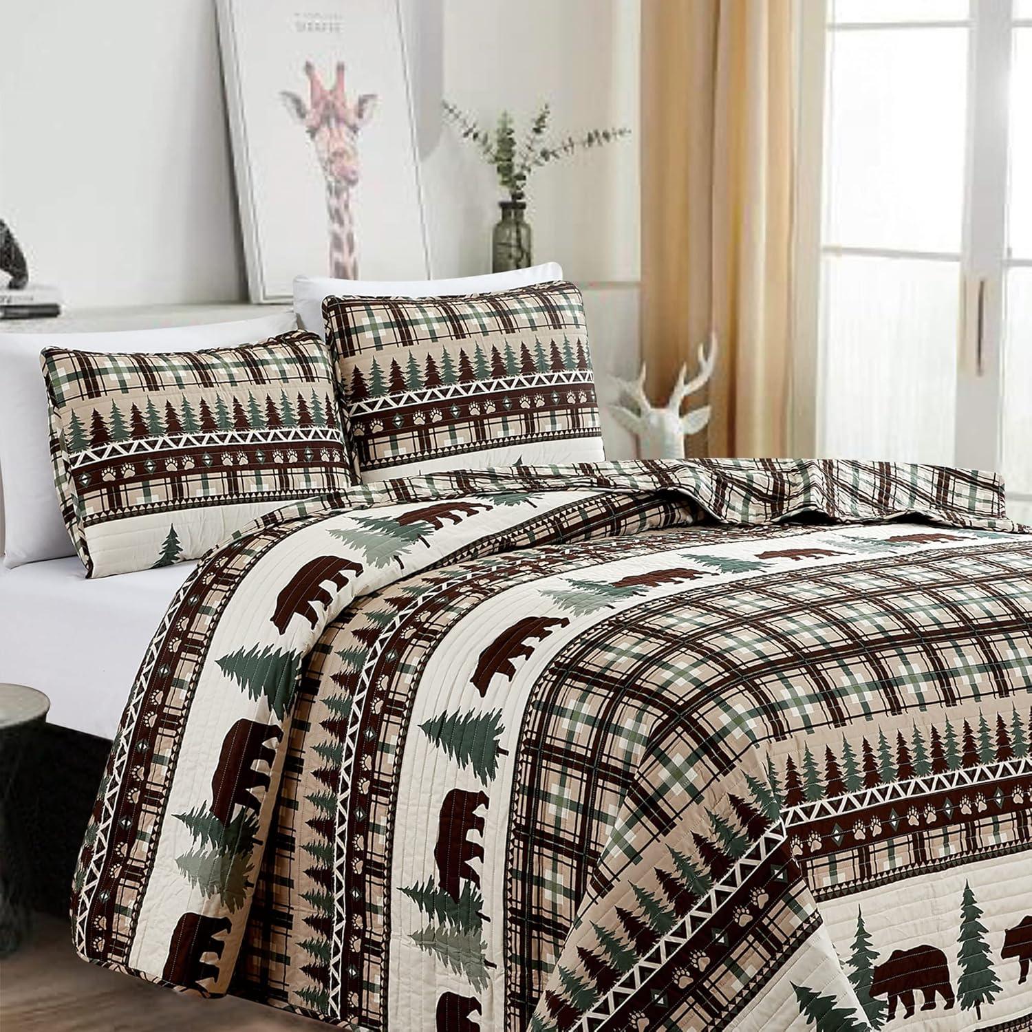 Market & Place Reversible Lodge Themed Plaid Quilt Set