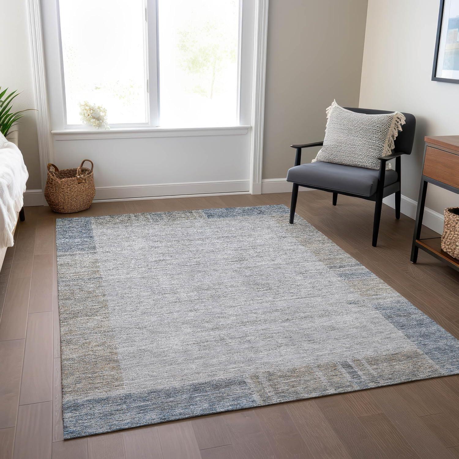 Gray and Blue Synthetic Flat Woven 8' x 10' Area Rug