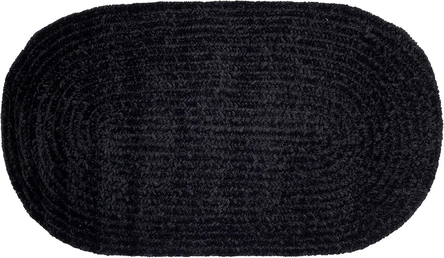 22" x 40" Chenille Solid Collection Black Reversible Indoor Area Utility Oval Rug - Better Trends