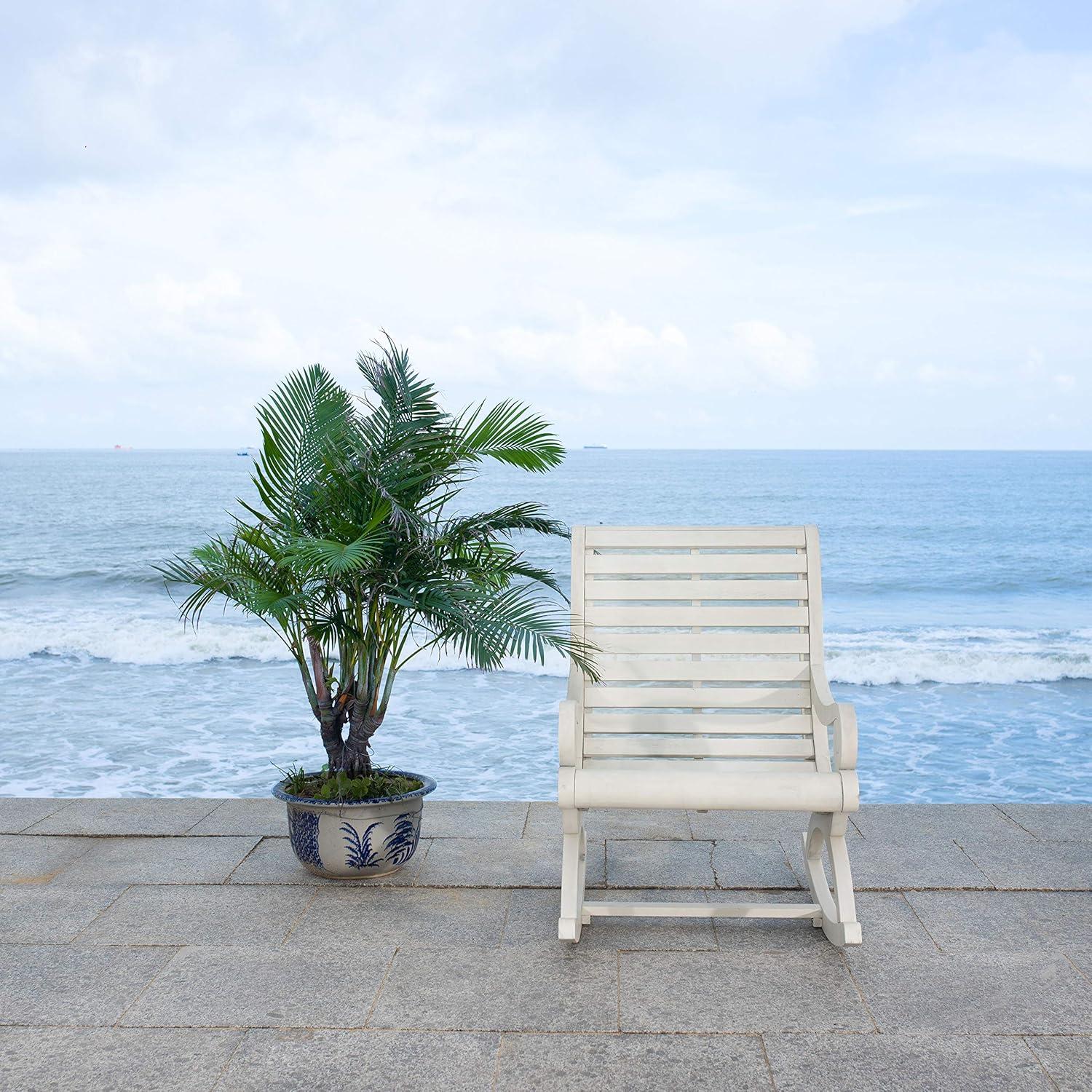 Elegant White Eucalyptus Outdoor Rocking Chair with Cushions