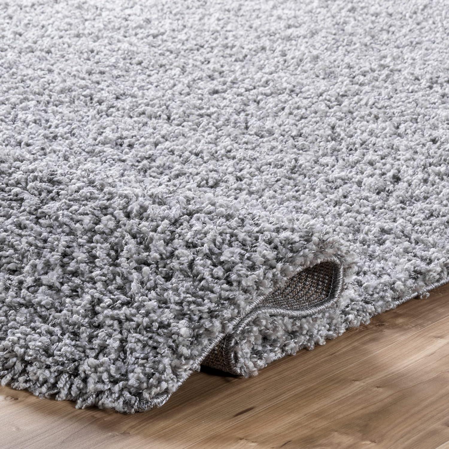Luxurious Silver Shag Rectangular Area Rug - Synthetic, Easy Care