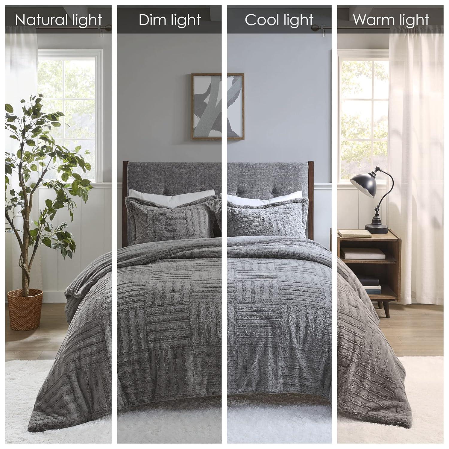 Gray Polar Brushed Faux Fur Comforter Mini Set King/California King 3pc