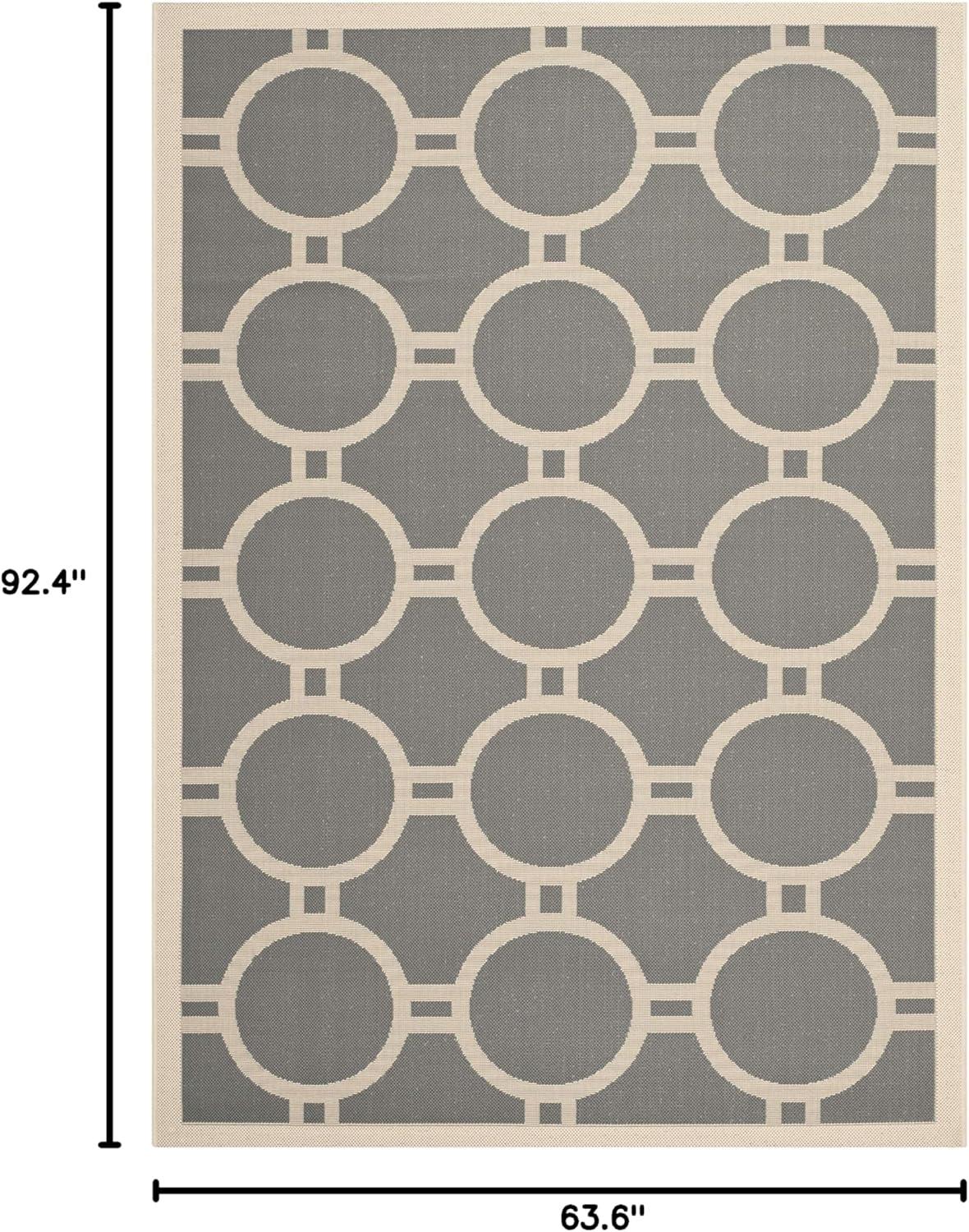 SAFAVIEH Courtyard Ariel Geometric Circle Indoor/Outdoor Area Rug, 5'3" x 7'7", Anthracite/Beige