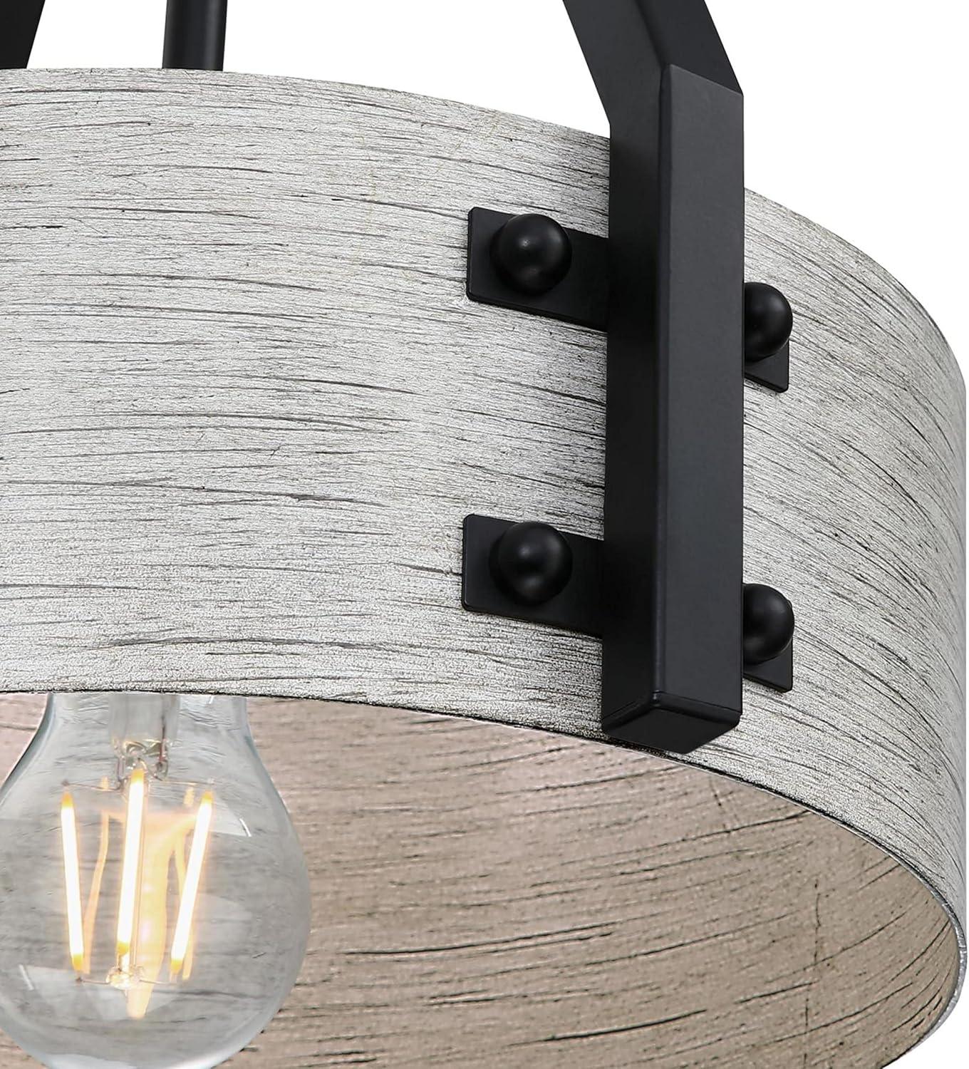 Callowhill 12" Matte Black & Antique Ash Wood Drum Pendant Light