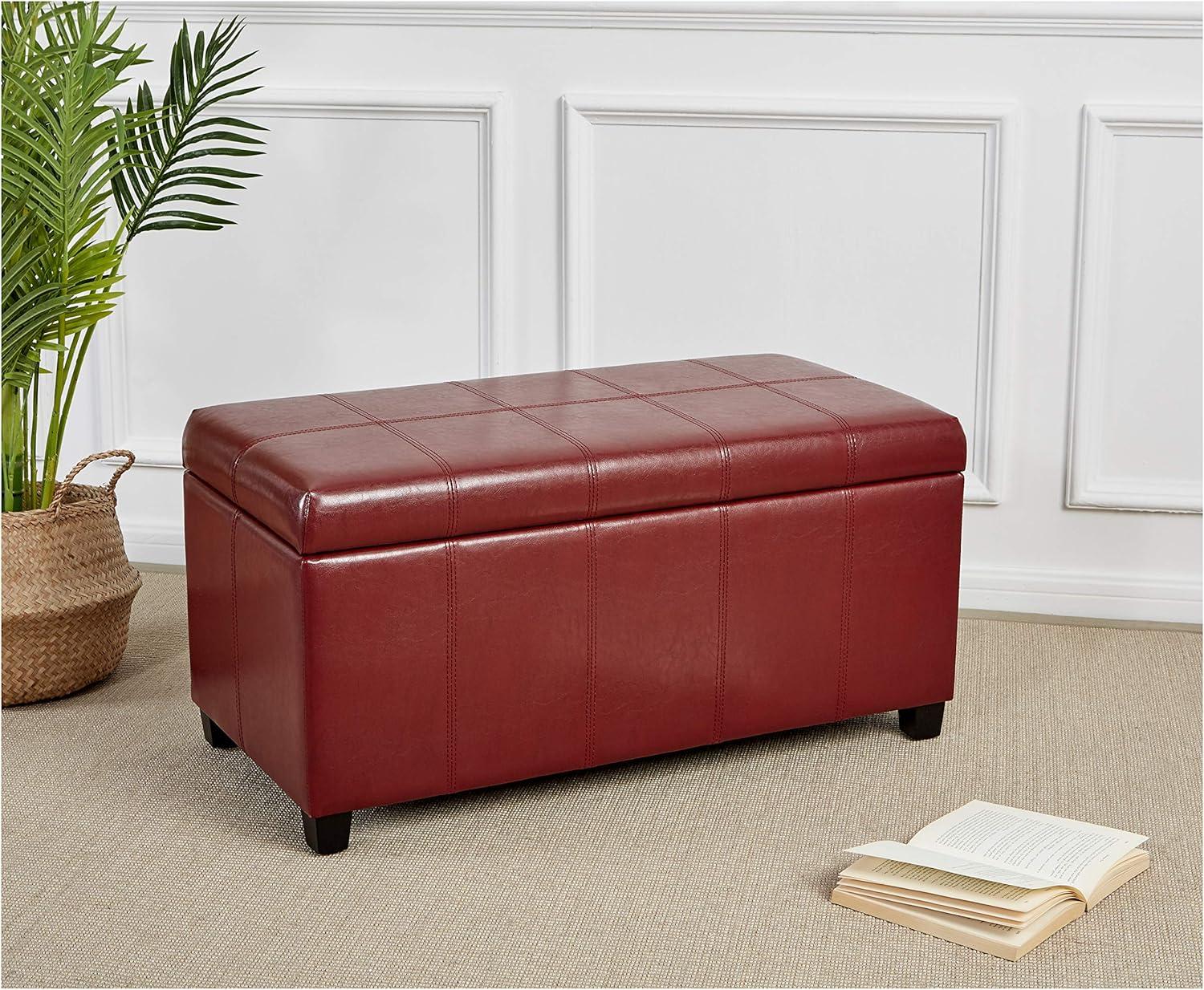 NicBex Faux Leather Storage Ottoman Bench,Upholstered Storage Ottoman with Stitched Design,Modern Storage Bench for Living Room,Bedroom,Red
