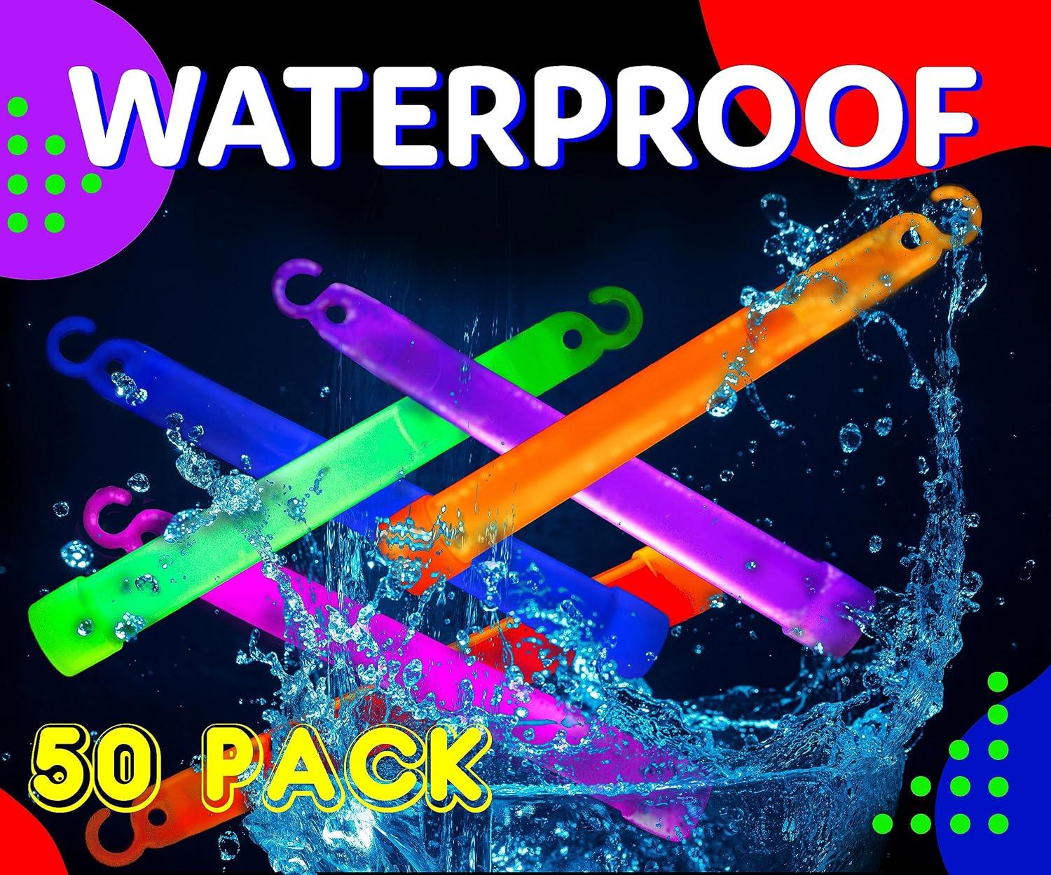 50 Multi Color Ultra Bright Glow Sticks Bulk - 12 Hour Duration - Versatile Use Glow Sticks for Parties, Emergency Light, Camping, and Survival Kit