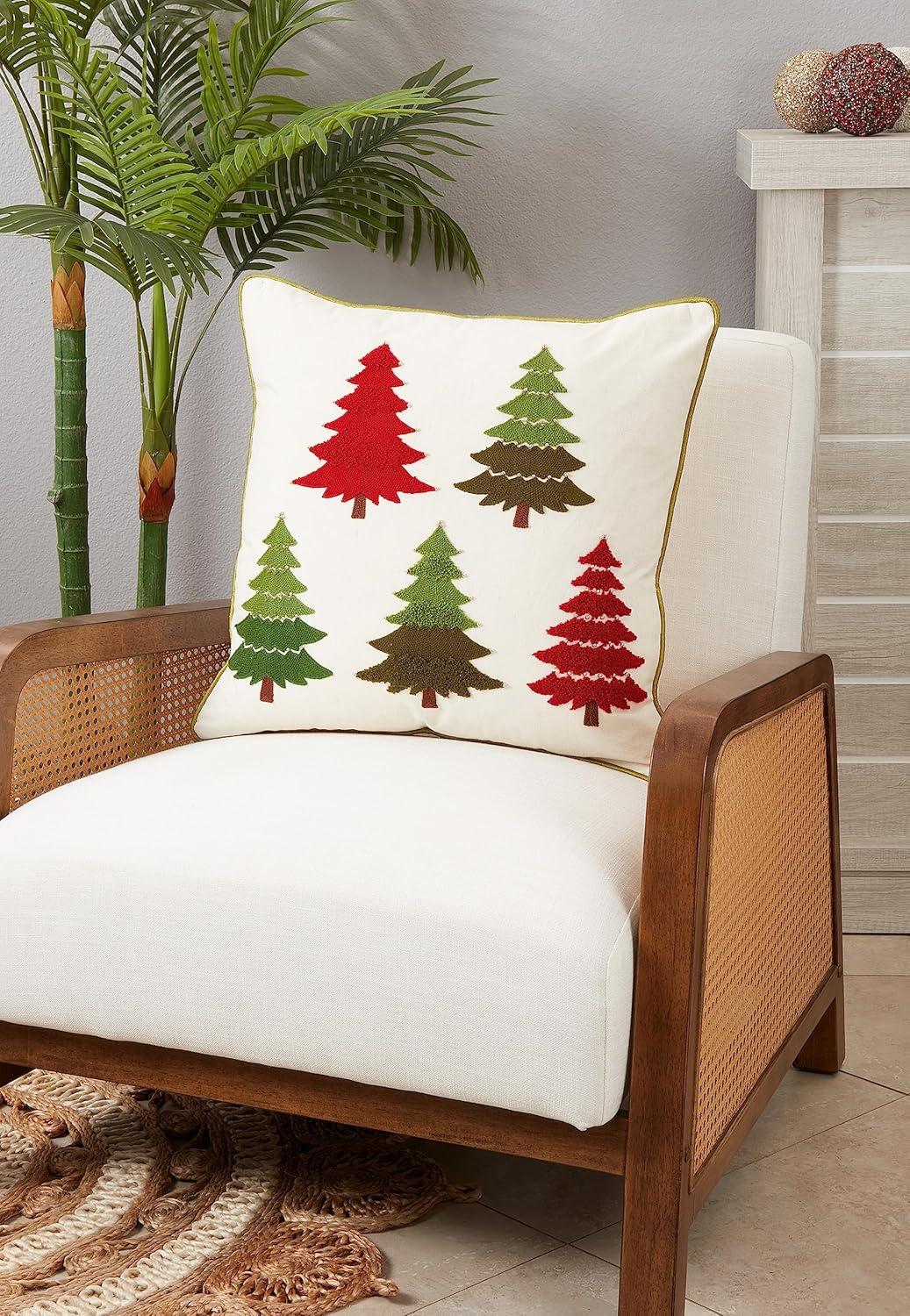 Cotton Embroidered Christmas Tree Throw Pillow Cover