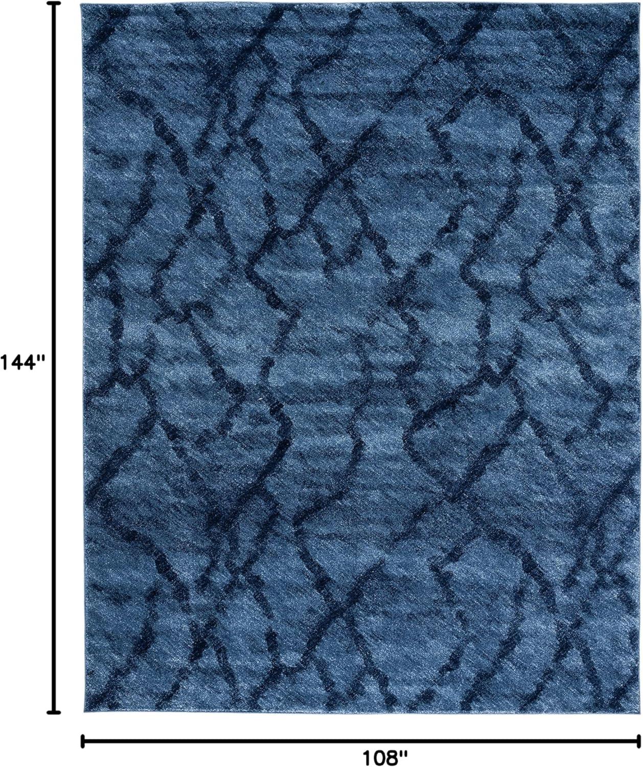 Blue and Dark Blue Abstract Shag 9' x 12' Rug