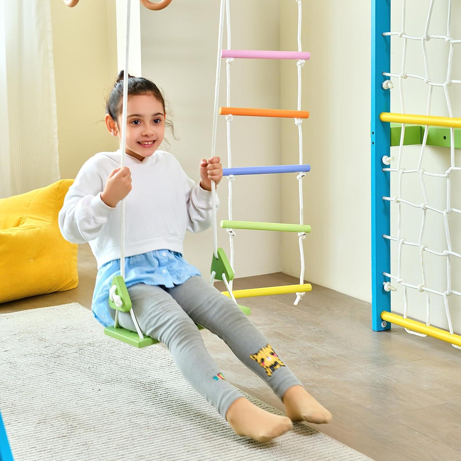 Avenlur Grove - Wood indoor 8-in-1 Wall Jungle Gym, Color