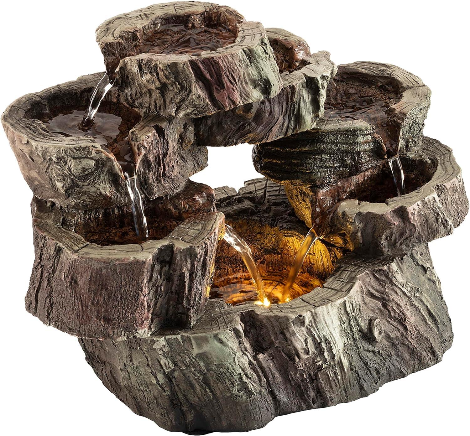 Brown Tree Trunk Tabletop Fountain with LED Lights