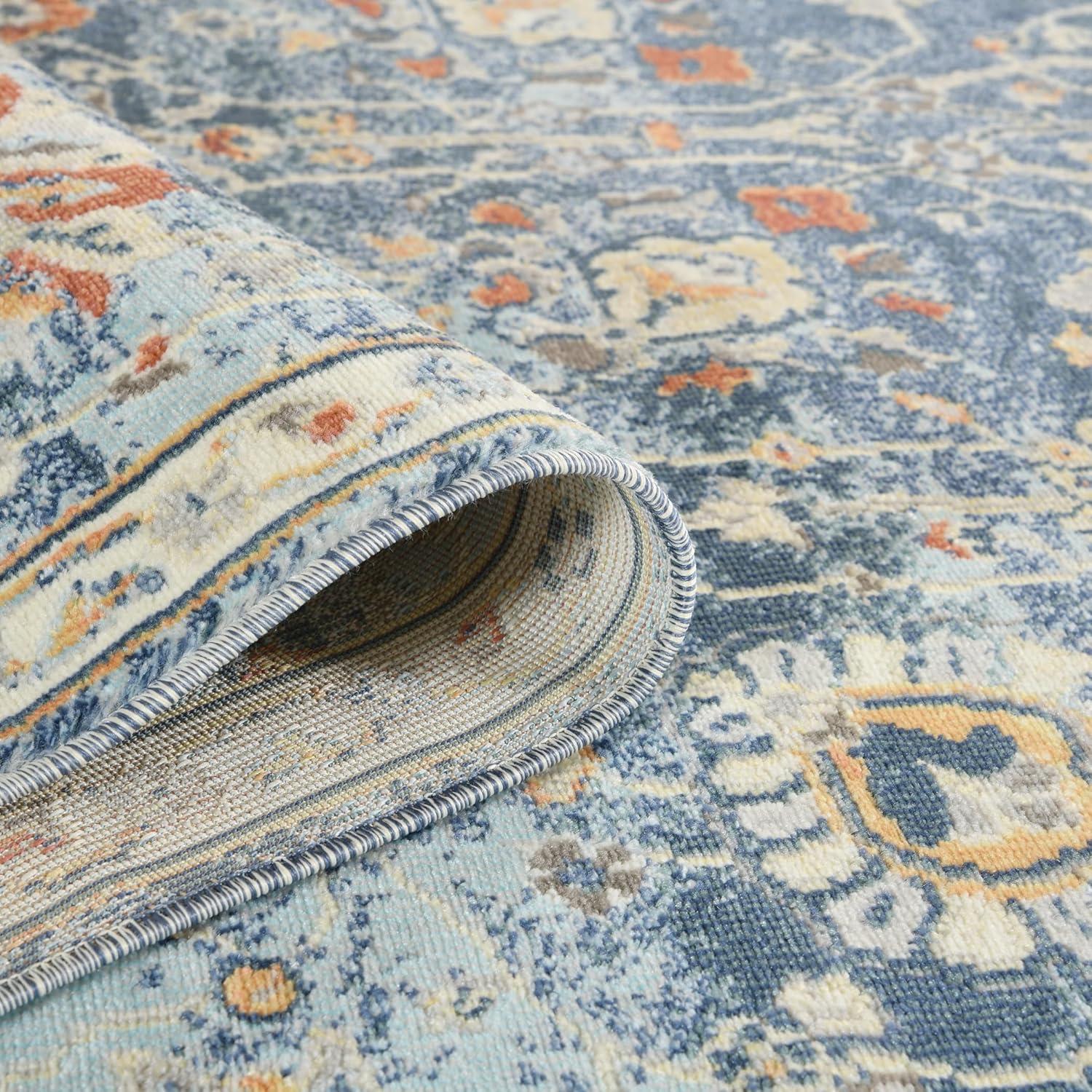 Bohemian Blue and Beige Synthetic 5' x 7' Area Rug