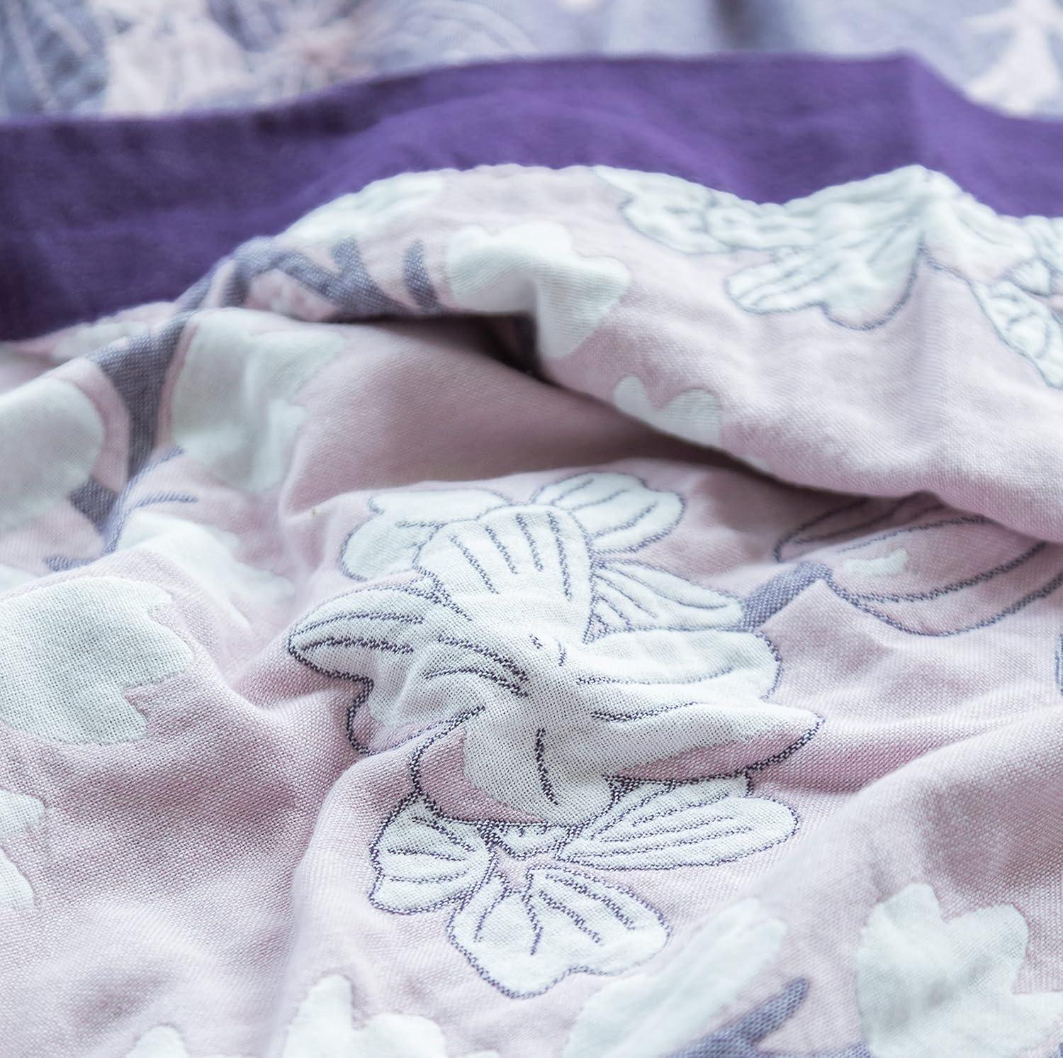 Scientific Sleep Muguet Lily Valley Flower Purple 100% Cotton Muslin Blanket Throw Cover for Bed Couch Sofa Cozy Soft Reversible Lightweight Warm Bedspread Coverlet Twin 60 in x 80 in