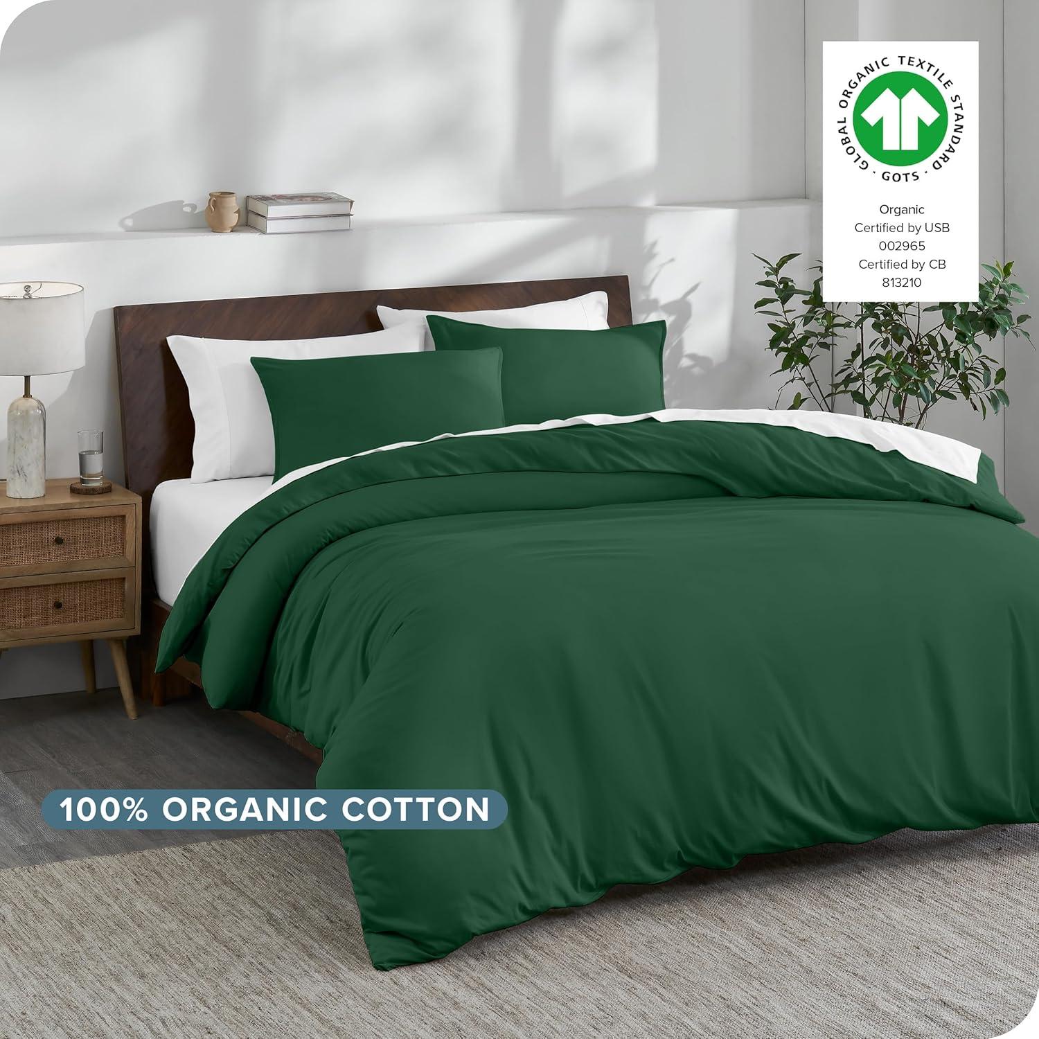 Twin/Twin XL Forest Green Organic Cotton Jersey Duvet Cover Set by Bare Home