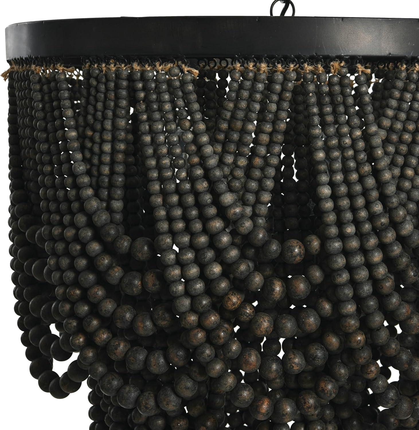 Creative Co-Op 2-Tier Draped Wood Bead Chandelier, Black