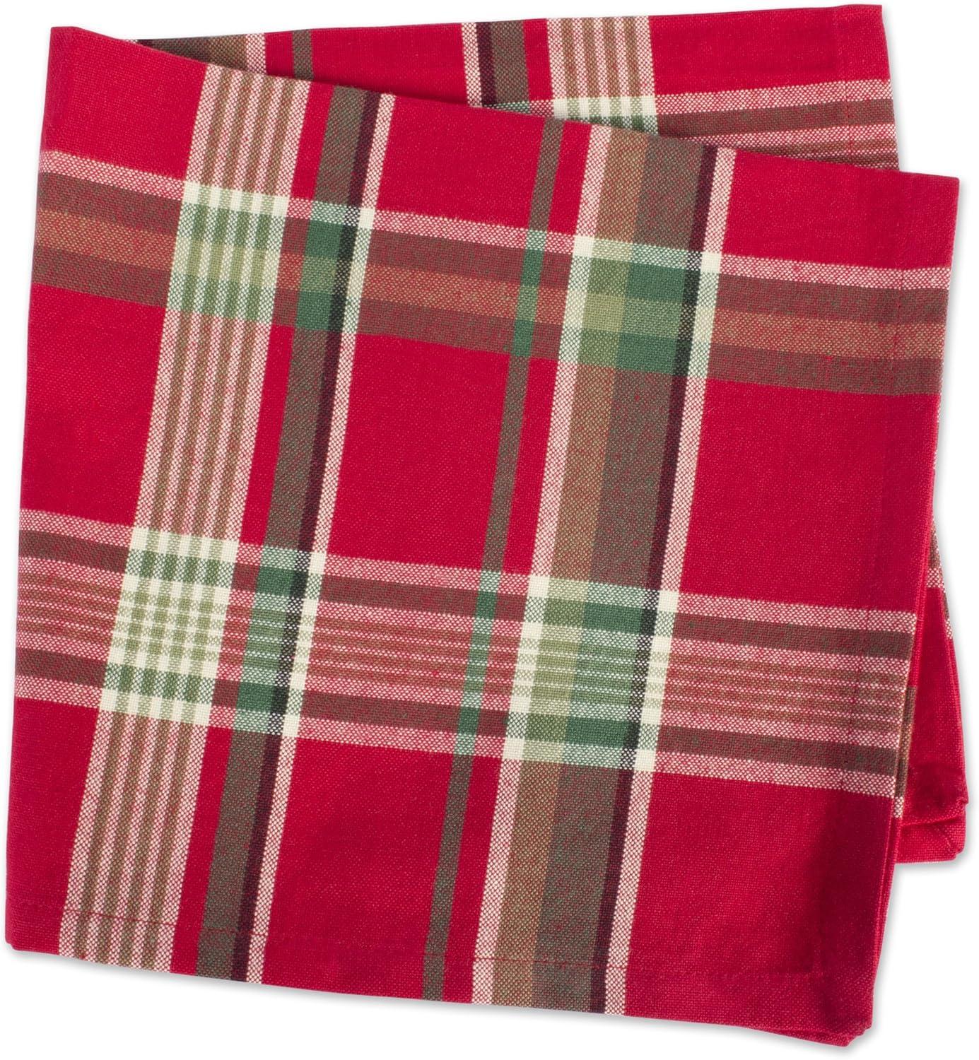 Tango Red Plaid Cotton Christmas Napkin Set, 18x18"