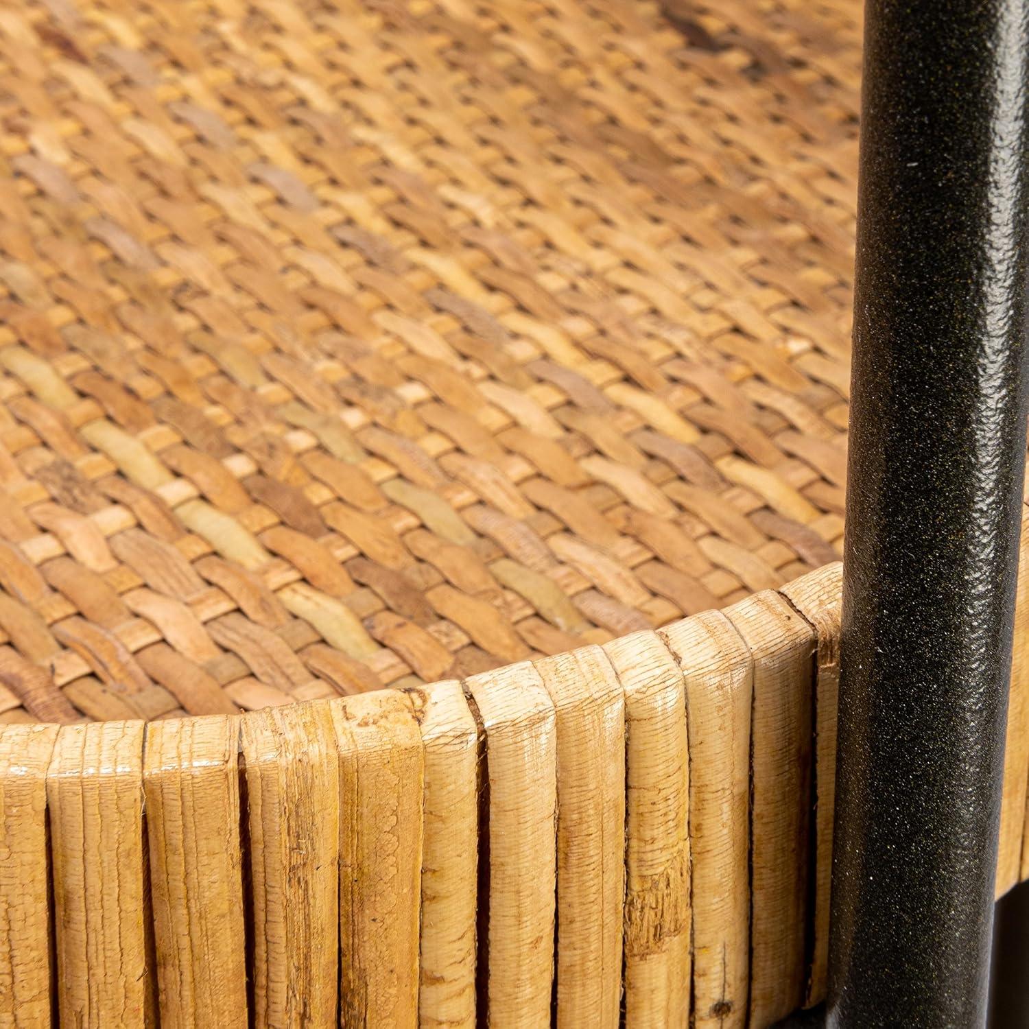Storied Home Boho Bamboo-Style Metal Plant Stand or Shelf with Removable Rattan Trays, Natural