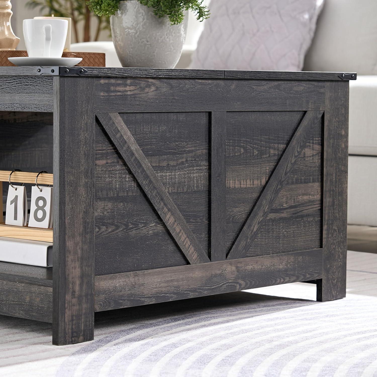 Dark Rustic Oak Square Coffee Table with Storage